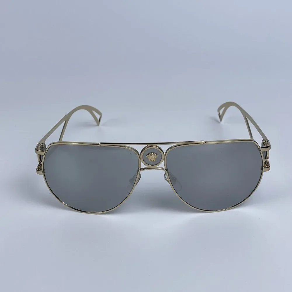 Versace VE2225 12526G Sunglasses Aviator Gold Gray Metal Mirrored Unisex